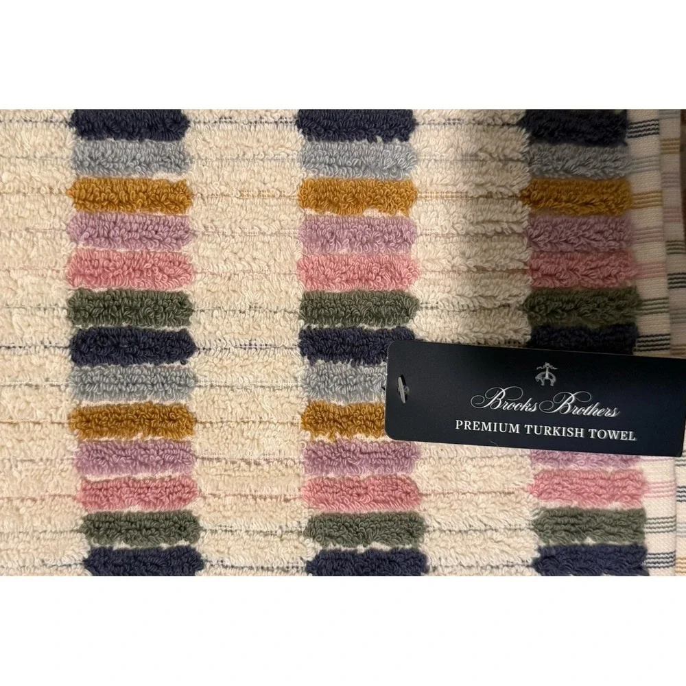 Brooks Brothers 2 Bath 2 Hand 2 Tip Towels Tiles  Multicolored Mosaic 100%Cotton